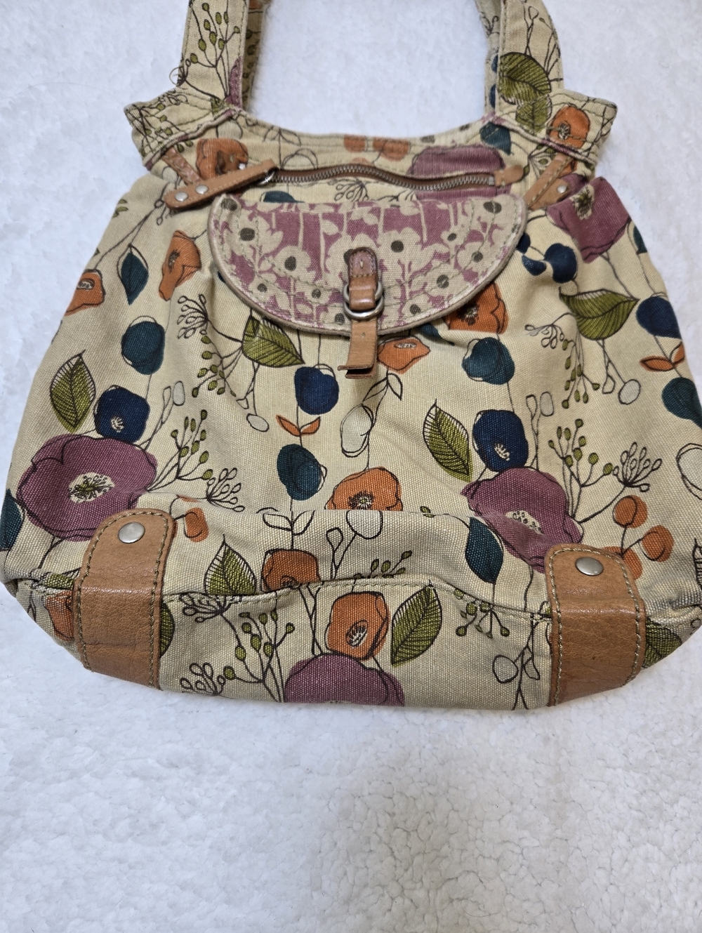 Fossil Floral Shoulder Bag Purse Canvas Deep Pockets - Picture 3 of 8